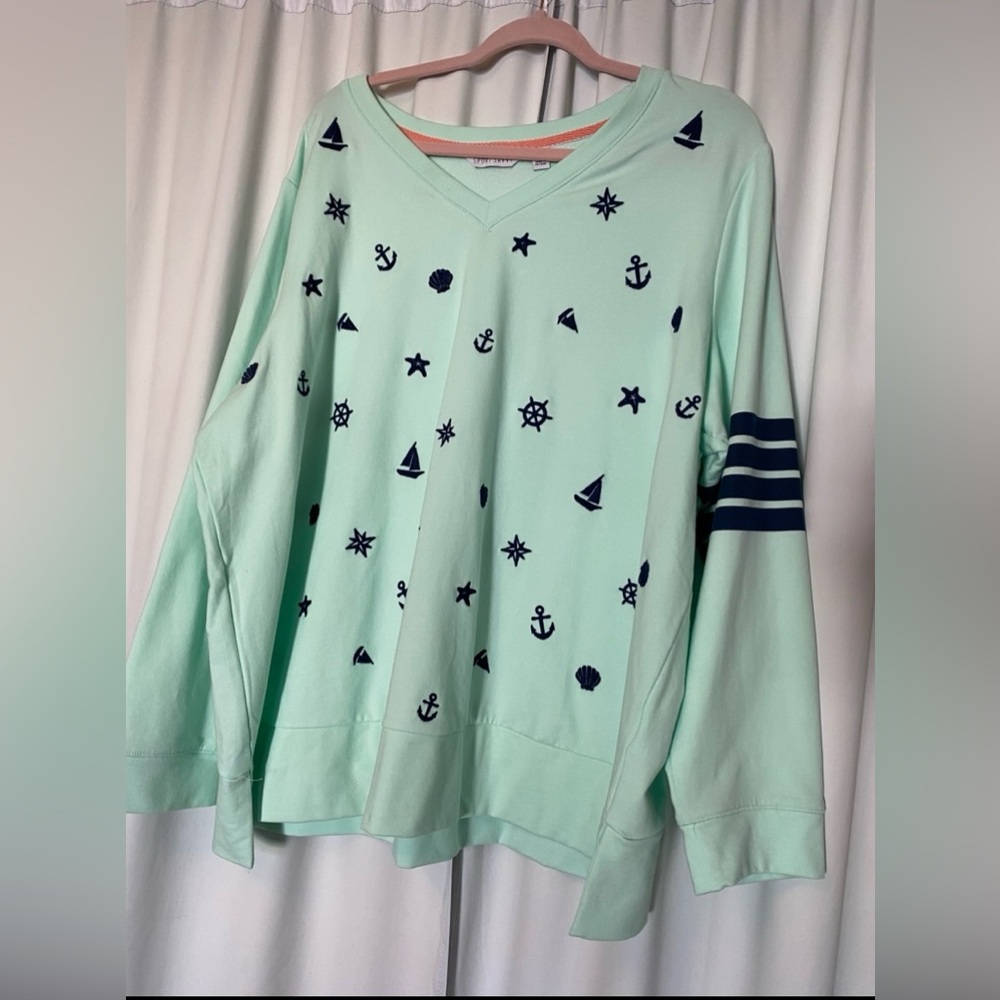 Mint Green Nautical V-Neck Sweater